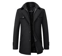 Männer Warmer Wollmantel Doppelkragen Erbsen-Mäntel Casual Winter Business Slim Fit Jacke Plus Baumwollfutter Dicker Abzug im Freien Winddichte Mantel im Freien (Schwarz, XL)