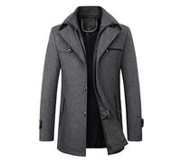 Männer Warmer Wollmantel Doppelkragen Erbsen-Mäntel Casual Winter Business Slim Fit Jacke Plus Baumwollfutter Dicker Abzug im Freien Winddichte Mantel im Freien (Grau, L)