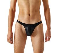 Männer Wetlook String Sexy Unterwäsche Leder Briefs Low Rise Erotik Unterwäsche Metall-Penisring Männer Bikini Slip Thong Tanga Leder Optik Schwarz Boxershort Dessous Erotik Reizwäsche für Männer