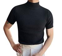 Männlich Sommer Solide T-Shirt Bluse Stehkragen Rollkragen Kurzarm Tops T-Shirt Tank Top Herren Rollkragenpullover Kurzarm Einfarbig Basic Slim Fit Strickpullover Tees