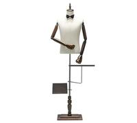 Männliche Kleiderform, Schaufensterpuppenkörper Torso mit flexiblem Massivholzarm, Schuhhalter, Hosenablage und quadratischem Holzsockel, Ständer für Anzug, Kleidung, Display, Marktgeschäft,