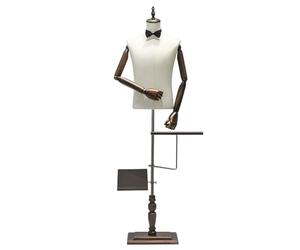 Männliche Kleiderform, Schaufensterpuppenkörper Torso mit flexiblem Massivholzarm, Schuhhalter, Hosenablage und quadratischem Holzsockel, Ständer für Anzug, Kleidung, Display, Marktgeschäft,