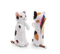 NICI 61268 Mäppchen Katze Glückskatze 12x12x25cm Flauschiges Federmäppchen für Mädchen und Frauen, Schultäschchen, Büro-oder Kosmetikmäppchen,weiches Plüschmäppchen, weiß