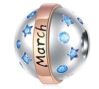März Geburtsstein Charms passen Pandora Armband Halskette, 925 Sterling Silber Geburtstag Stein Pave Aquamarin CZ Ball Perlen mit kleinen Sternen, St. Patrick 's Day Geschenke für Mama/Papa/Oma