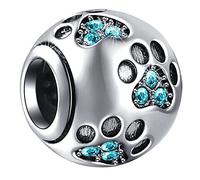 März Geburtsstein Katze Pfote Charms, 925 Sterling Silber Hund Paw Print Herz Fußabdruck Birthstone Perlen mit Geburt Stein Kristall, Geschenke für Freunde/Pandora Geburtstag Armband
