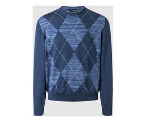 MAERZ Merino Superwash Modern Fit Pullover blau, Kariert