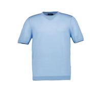MAERZ Muenchen Kurzarmpullover Herren Slim Fit Kurzarm Rundhals Merinowolle blau, 52 (L)