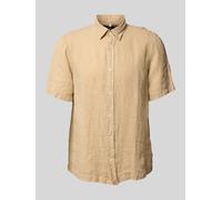MAERZ Muenchen Regular Fit Leinenhemd mit Kentkragen in Sand, Größe 39/40