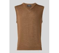 MAERZ Muenchen Regular Fit Strickpullover aus reiner Schurwolle mit V-Ausschnitt in Cognac, Größe 52