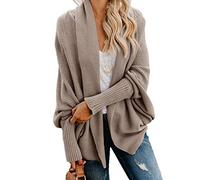 Mafulus Damen Cardigan Pullover Oversized Grobstrick Kimono Slouchy Wrap Batwing Open Front Outwear Mantel, Z Khaki, Mittel