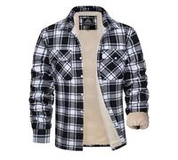 MAGCOMSEN Herren Karierte Jacke Winterjacke Übergangsjacke Warm Baumwolle Freizeit Gefüttert Hemd mit Tasche Schwarz M