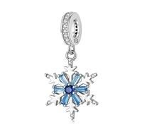 Magic Charms Women's Bead Charm Anhänger 925 Sterling Silber Weihnachtsfeier Glitter Blau Eis Schneeflocke Charms Europäische Armbänder und Halsketten Geburtstagsgeschenke