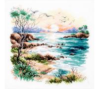 Magic Needle Kreuzstich Stickpackung "Sonnenuntergang am Meer", Zählmuster, 18x18cm