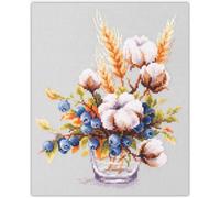 Magic Needle Zweigart Edition Kreuzstich Stickpackung Blühende Baumwolle und Blaubeere Zählmuster, Multifarbig