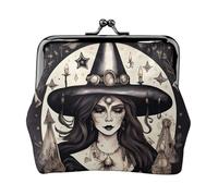 Magic Witch Witchcraft Bohemian Print Coin Purse, Portable Fiber Leather Coin Purse Mini Change Purses for Women, Schwarz , Einheitsgröße, Münztasche