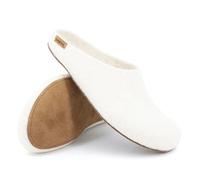 Magicfelt Filz-Hausschuh AR 713 - Damen & Herren Pantoffeln | Aus Wollen seltener Schafrassen - anatomisch geformtes Fußbett - rutschfeste Ledersohle Moorschnucke Weiß | 39