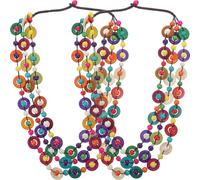 MAGICLULU 2 Stück Bohemia Stil Halskette Ethnische Bunte Kokosnuss schale und Holzperlen Vintage Lange Ketten für Frauen Modisches Boho Schmuckaccessoire für Alltag und Festival