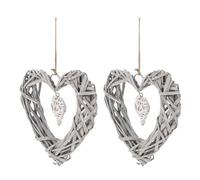 MAGICLULU 2 Stück Doppeltes Herz Rattan Anhänger Handgefertigt Weiß für Auto und Jede Gelegenheit mit Komfortablem Griff und Wiederverwendbar