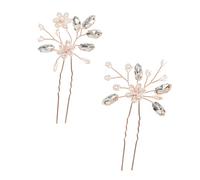 MAGICLULU 2 Stück Hochzeitshaargabel mit Kristallperlen Brauthaarstab aus Legierung Roségold Haarschmuck für Damen und Brautfrisur