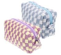 MAGICLULU 2 Stück Kosmetiktaschen aus Wolle Kariert mit Reißverschluss Große Make Up Aufbewahrungstasche für Damen Multifunktional für Reisen