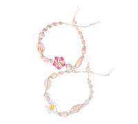 MAGICLULU 2stücke Verstellbare Boho Fußkette Damen mit Hawaii Blumen und Muschel Anhänger Leichtes Strand Schmuck Accessoire für Urlaub Party Alltag und Sommer Charmante Dekoration
