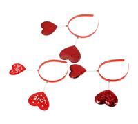 MAGICLULU 3 Stück Rote Herzförmige Haarbänder für Damen Valentinstag Party Haarreifen Kopfschmuck mit Glitzernden Herzapplikationen Zarter Haar Accessoire