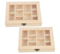 MAGICLULU Aufbewahrungsboxen und Zehn Fächern Rechteckige 2 Stück Holz Beige mit Transparentem Deckel Einfache Selbstgemacht Schmuckschatulle für Kinder für Bastelkurse