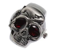 MAGICLULU Retro Schmuckuhr aus Zinklegierung Verschleißfest und Ablesbar Modischer Schwarzer Fingerschmuck für Männer und Frauen Kreative Elektronische Ringuhr im Punk Design