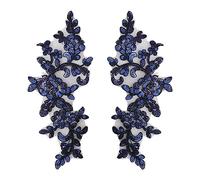 MagiDeal 2 Stück Spitzen-Blumen-Applikationen, bestickte Applikationen, Ornamente, Pailletten-Motiv-Applikationen, Florale Aufnäher, Spitzenbesatz zum Nähen, Dunkelblau