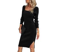 MAGIMODAC Damen Strickkleid Bodycon Freizeitkleid Pullikleid Midi Kleider Herbst Winter gestricktes Figurbetontes Kleid Midikleid Schwarz M