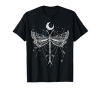 Magisch Libelle Geometrische Insekt Illustration T-Shirt für Damen, Schwarz, S, Kurzarm, Klassische Passform, Boho Stil, Mystische Libelle Zeichnung und Klassischer Saum