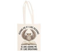 MAGITONE Niedliche Eule Tier Introvertiert Liest Buch Unisex-Einkaufstasche Beige Wiederverwendbar Unisex Totebag Beige Shopping Sack Reusable