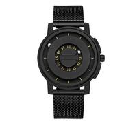 Magnetische Perle schwimmende Uhr einzigartige Zeiger Design Edelstahlgurt 30m wasserdicht Unisex Quarz Uhr für Männer Frauen Modezubehör (Schwarzkoffer gelbe Skala)