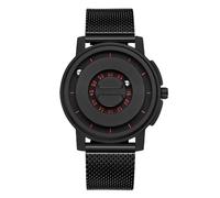 Magnetische Perle schwimmende Uhr einzigartige Zeiger Design Edelstahlgurt 30m wasserdicht Unisex Quarz Uhr für Männer Frauen Modezubehör (Schwarze Gehäuse Orange Skala)
