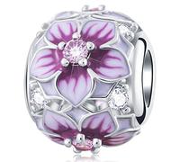 Magnolie Blumen Charms passen Pandora Valentinstag Armband, 925 Sterling Silber Magnolia Flower Pale Cerise Emaille CZ Perlen, Geschenk für erste Muttertag/Tochter/beste Mutter/Schwester