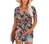 Magritta Damenbluse, Sommer, kurzärmelig, Rundhalsausschnitt, lässiges T-Shirt, Tunika, Tops.., C-Gelbgrau, 44-46