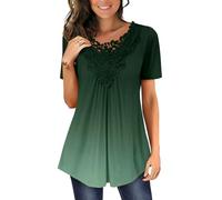 Magritta Damenbluse, Sommer, kurzärmelig, Rundhalsausschnitt, lässiges T-Shirt, Tunika, Tops.., C1-Gras-Gradual, 18-20