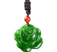 MAHUDVCR Halskette mit Anhänger, natürliche grüne Jade, Blumen-Anhänger, Halskette, chinesisches Amulett, Modeschmuck, 1 Stück, One Size, Azetat, Kein Edelstein