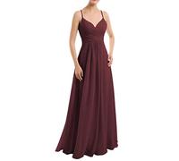 Maid of Honor Kleider für Frauen Lang Chiffon Schnürung V-Ausschnitt A-Linie Open Back Ärmellos mit Taschen, burgunderfarben, 46