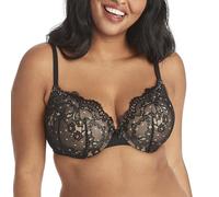 Maidenform Bügel Demi BH, Bester Push Up BH mit Wonderbra Technologie, Glättender Spitzenbesatz BH mit Push-Up Cups, Schwarz/Body Beige Spitze, 80D
