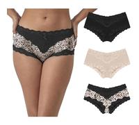 Maidenform Cheeky Lace Hipster Panties Sexy Unterwäsche für Frauen 3er-Pack, Almond/Schwarz/Mandel-Allure-Print, M