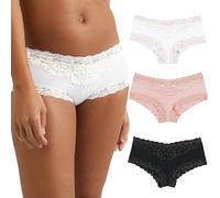 Maidenform Cheeky Lace Hipster Panties Sexy Unterwäsche für Frauen 3er-Pack, Weiß, Roségold, Blassrosa Rg/Schwarz Rg, S