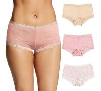 Maidenform Damen Boyshort Panty Pack aus Mikrofaser, eine tolle Passform, Boyshort Höschen mit Spitze, 3er-Pack, Latte Lift/Pink Heather/Peach Swirl, L