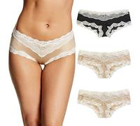 Maidenform Damen Cheeky Spitze Sexy Unterwäsche für Frauen 3er-Pack Hipster-Höschen, Latte Lift/Schwarz/Latte Lift, S