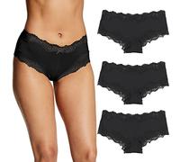 Maidenform Damen Hipster Unterwäsche Low Rise Cheeky Panty Scalloped Lace Hipster Panty, 3er-Pack, Schwarz/Schwarz/Schwarz, L