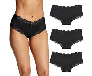 Maidenform Damen Hipster Unterwäsche Low Rise Cheeky Panty Scalloped Lace Hipster Panty, 3er-Pack, Schwarz/Schwarz/Schwarz, M