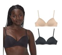 Maidenform Damen, Modern Demi Wireless T-Shirt, Convertible Bra for Women, 2-Pack BH, Schwarz/Mandel, 85C (2er Pack)