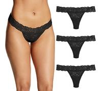 Maidenform Damen Underwear, All-Over Lace Thong Panties for Women, Assorted, 3-Pack Tangahöschen, Schwarz/Schwarz/Schwarz, L (3er Pack)
