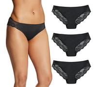 Maidenform Damen Underwear, Lace Tanga Panty, Cheeky Panties, Solid Or Assorted, 3-Pack Unterwäsche im Bikini-Stil, Schwarz/Schwarz/Schwarz, XL (3er Pack)