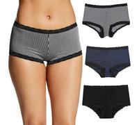 Maidenform Damen Underwear, Microfiber with Lace Boyshort Panties, One Fab Fit, 3-Pack Slips für Jungen, Streifen/Marineblau/Schwarz/Schwarz, XXL (3er Pack)